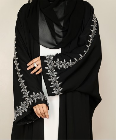 Abaya 4 Pc Set - Silver Embroidery  