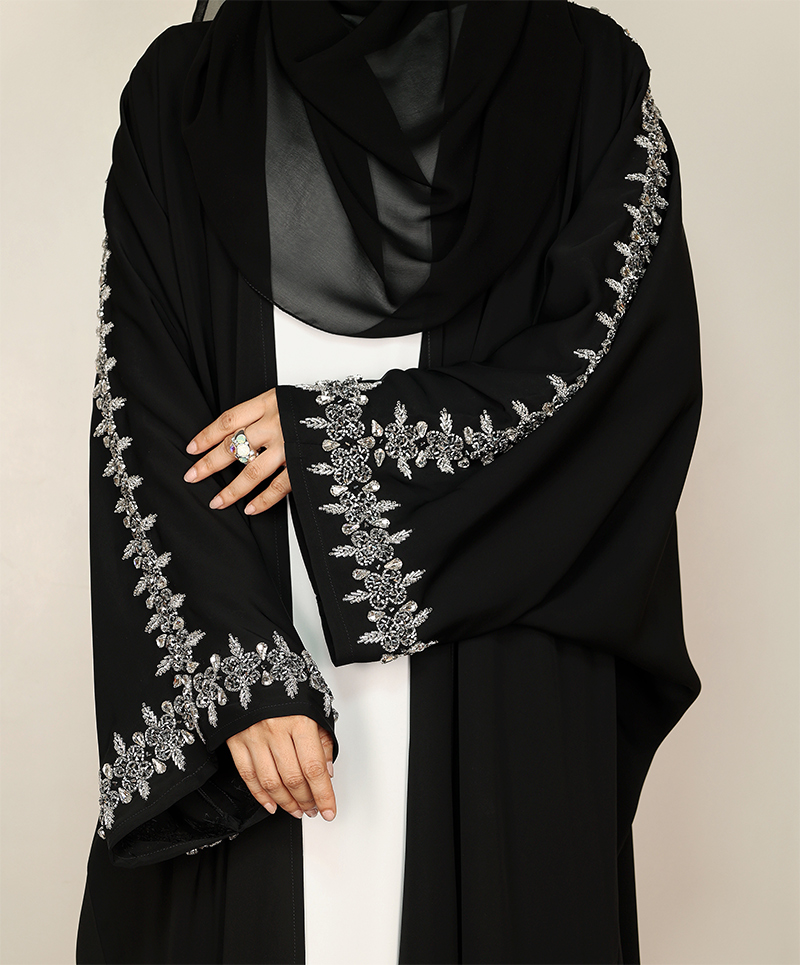 Abaya 4 Pc Set - Silver Embroidery  