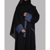 Denim 3 Pc Set Abaya - Black