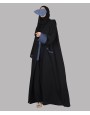 Denim 3 Pc Set Abaya - Black