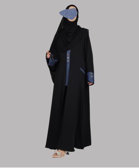 Denim 3 Pc Set Abaya - Black