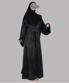 Satin-Dori 3 Pc Set Abaya - Black