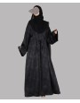 Satin-Dori 3 Pc Set Abaya - Black