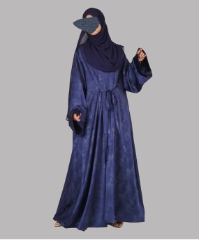 Satin-Dori 3 Pc Set Abaya - Navy