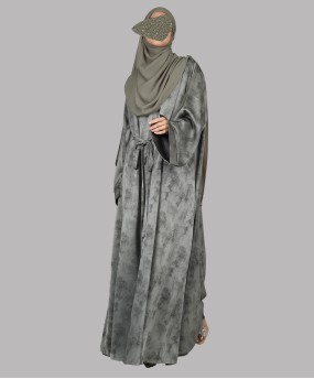 Satin-Dori 3 Pc Set Abaya - Olive
