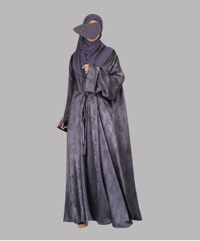 Satin-Dori 3 Pc Set Abaya - Slate Grey