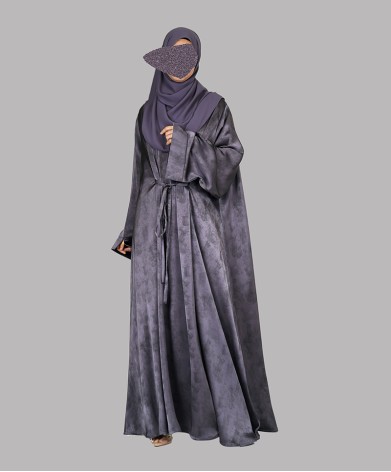 Satin-Dori 3 Pc Set Abaya - Slate Grey