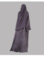 Satin-Dori 3 Pc Set Abaya - Slate Grey