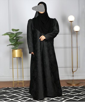 Jacquard Print Abaya - Black