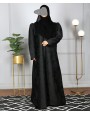 Jacquard Print Abaya - Black