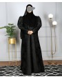 Jacquard Print Abaya - Black
