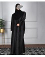 Jacquard Print Abaya - Black
