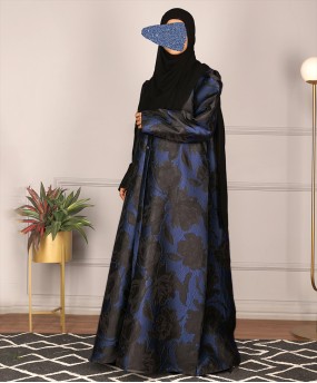 Jacquard Print Abaya - Blue