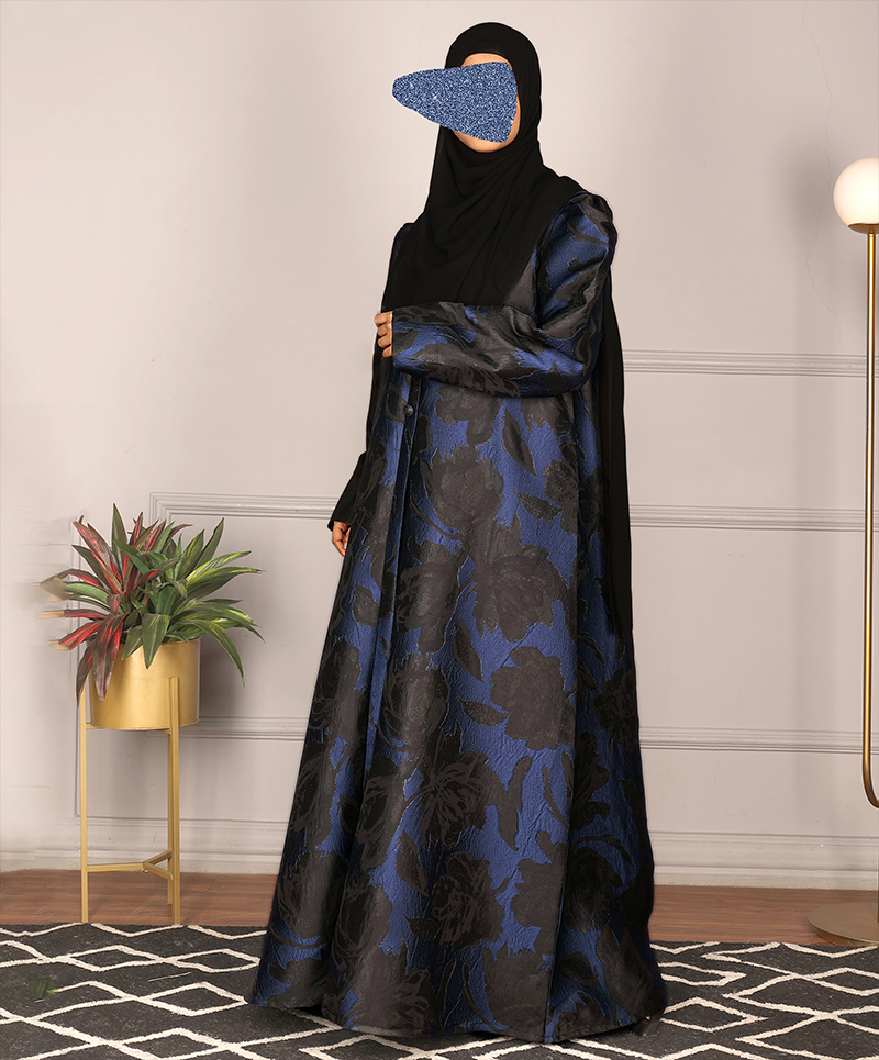 Jacquard Print Abaya - Blue