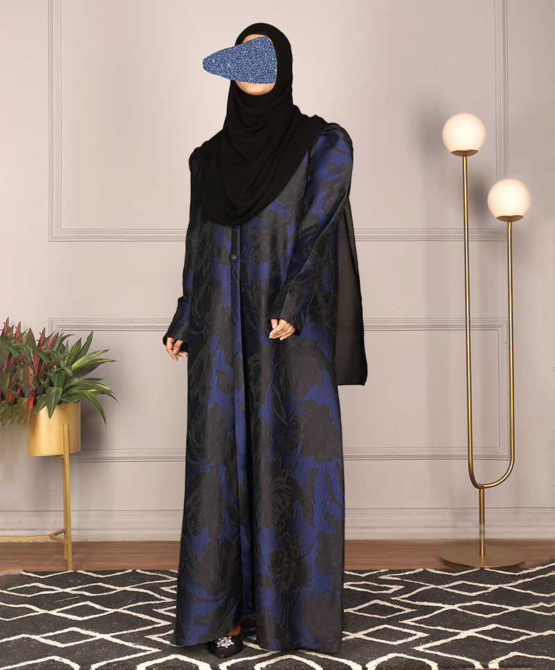 Jacquard Print Abaya - Blue