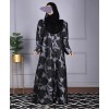 Jacquard Print Abaya - Grey