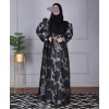 Jacquard Print Abaya - Grey