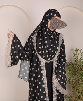 Polka Dot Abaya - Black