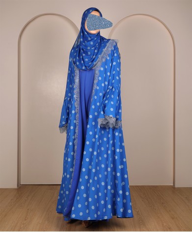 Polka Dot Abaya - Blue