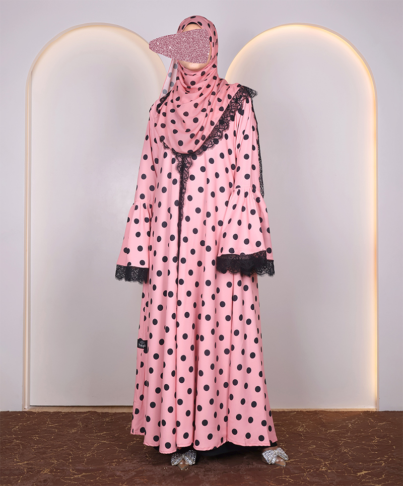 Polka Dot Abaya - Pink