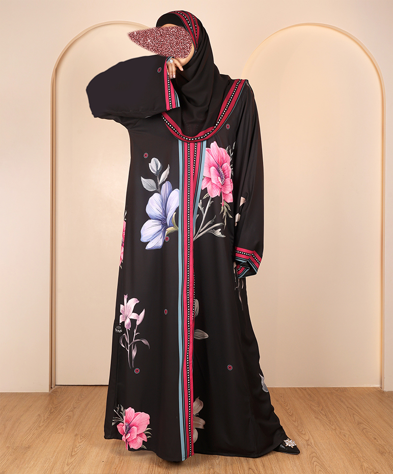 Black Floral Abaya
