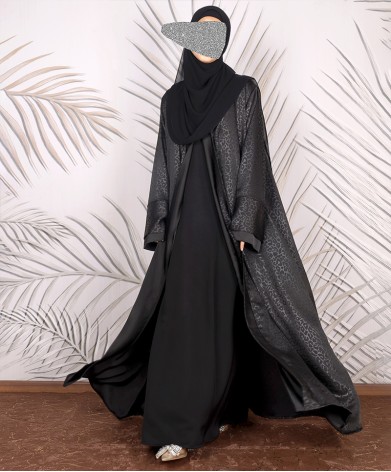 Black Animal Print 4 Pc Set Abaya