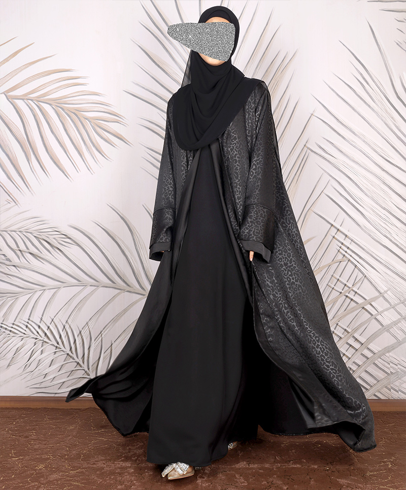 Black Animal Print 4 Pc Set Abaya