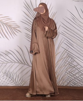 Coffee Animal Print 4 Pc Set Abaya