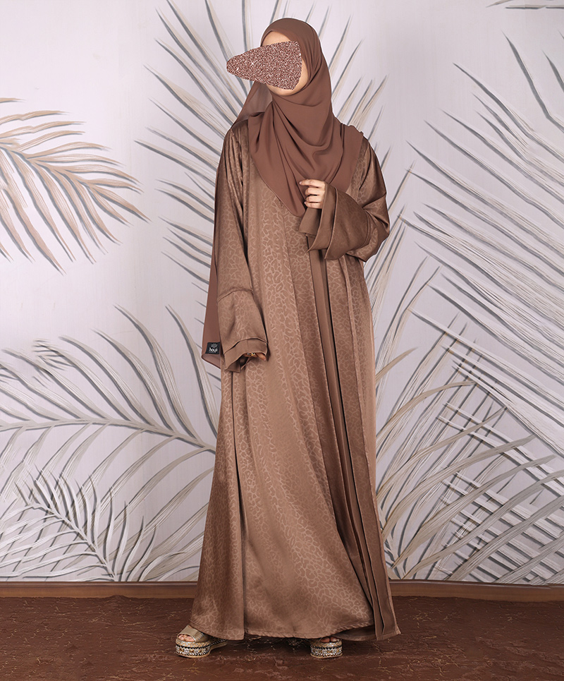 Coffee Animal Print 4 Pc Set Abaya