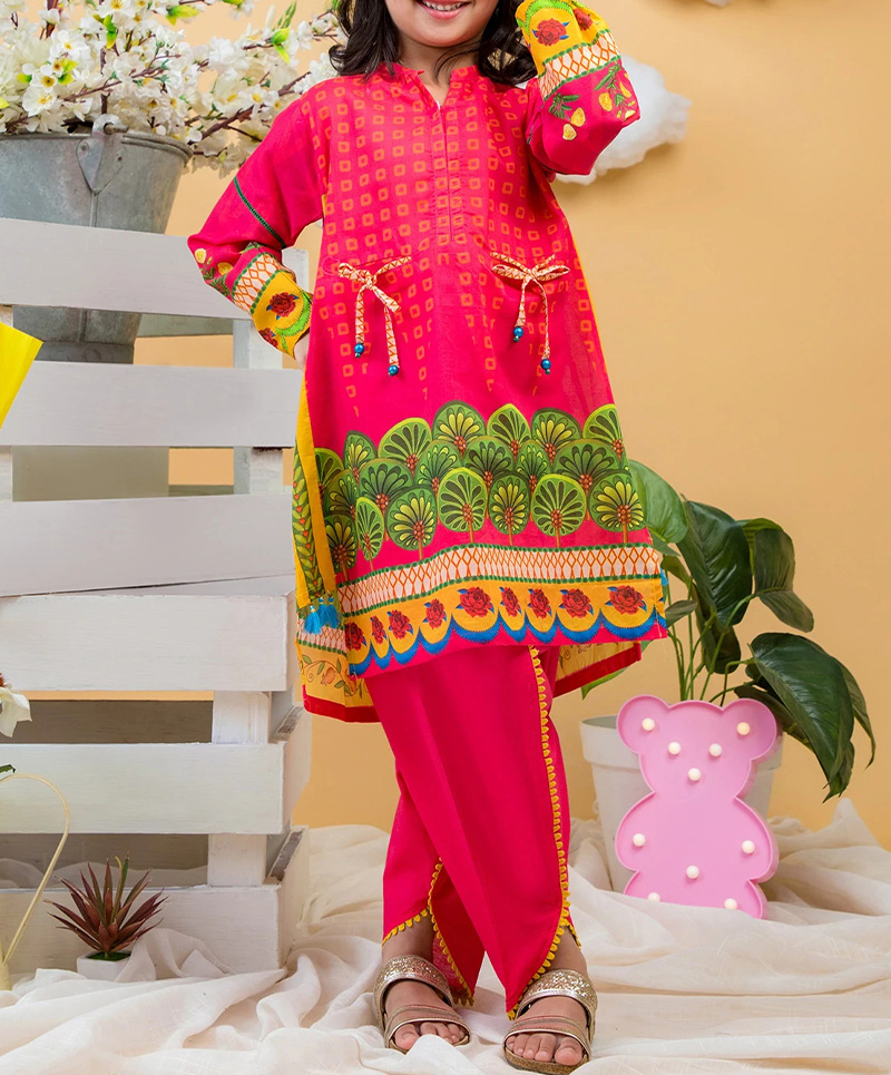 RED WALK PRINTED 2PC STITCHED SUIT