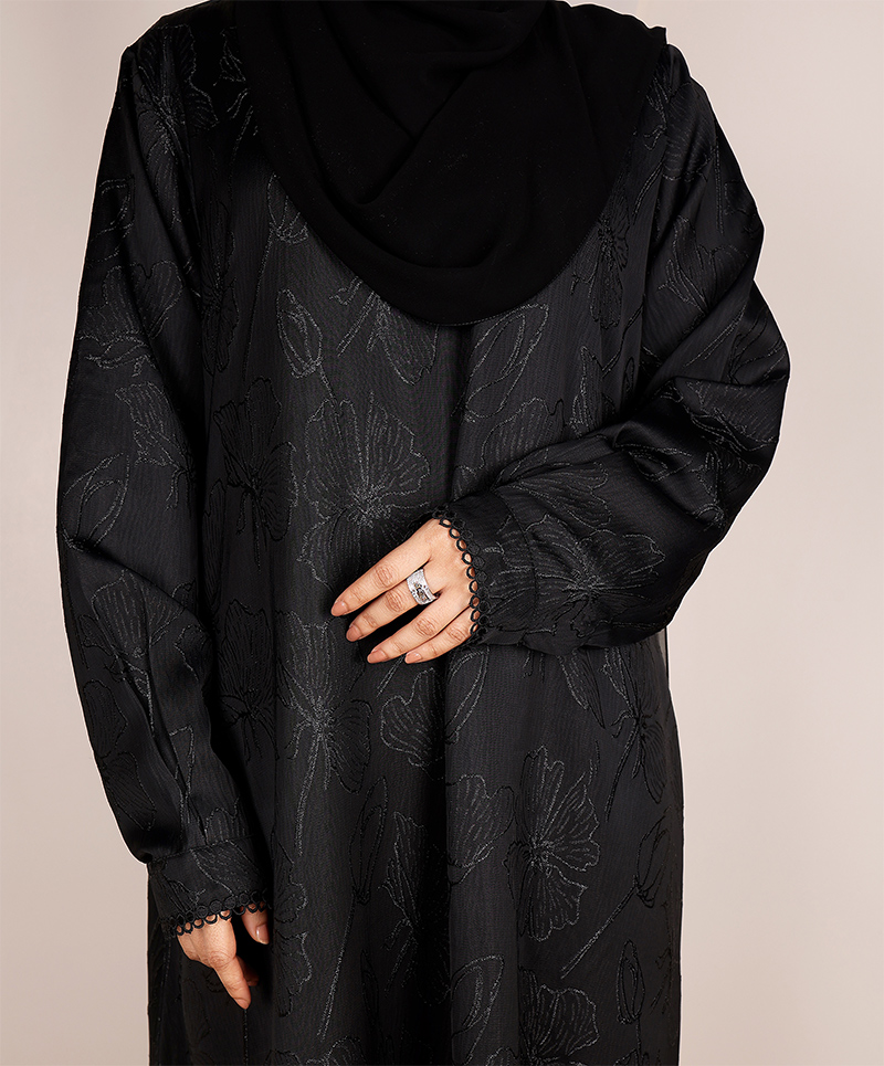 Abaya 3 Pc Set (Slv Lace)  - Black
