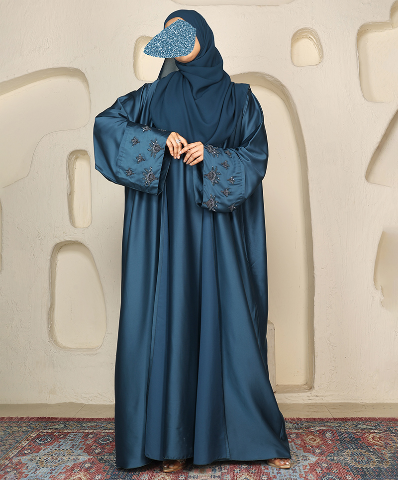 Teal Bisht 4 Pc Set Abaya