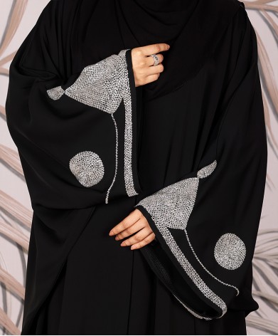 Abaya 3 Pc Set Slv Work - Black
