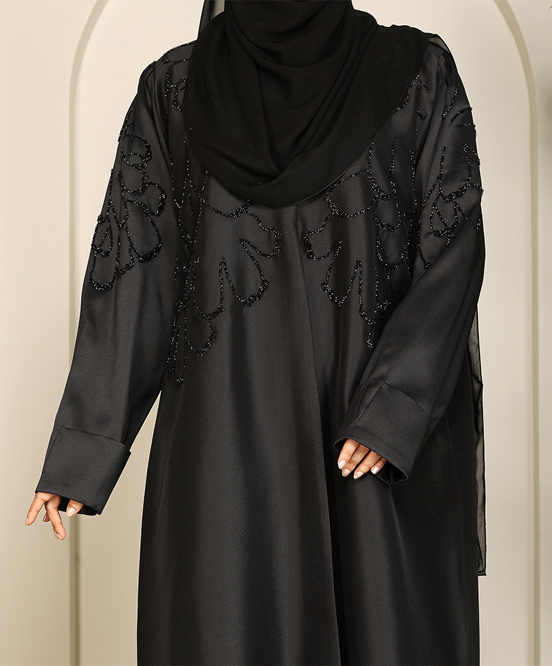 Bridal Rose Abaya - Black
