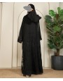 Organza Flower Abaya - Black