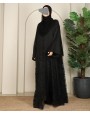 Organza Flower Abaya - Black