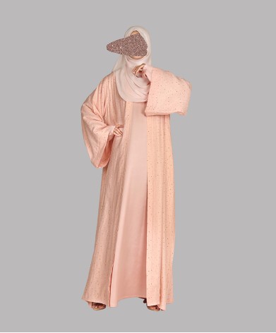 Abaya 4 Pc Set - Peach Pink 