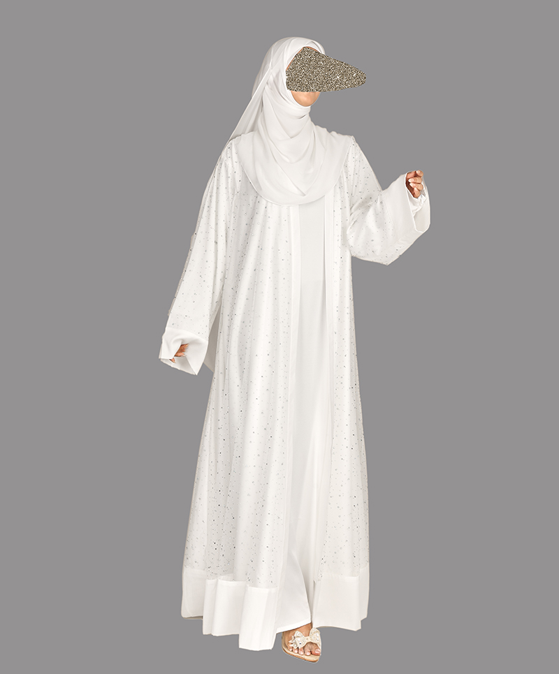 Net Abaya 4 Pc Set - White