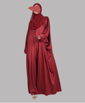 Bisht 4 Pc Set Abaya - Cherry Red
