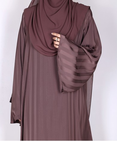 Metallic Stripe Abaya - Cocoa