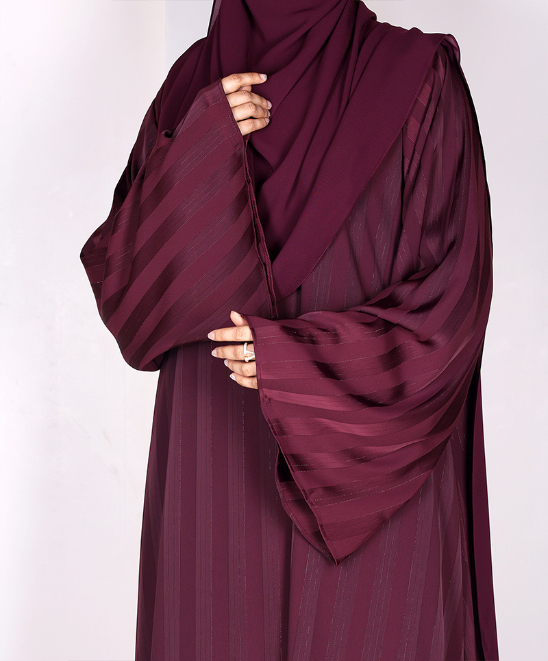 Metallic Stripe Abaya - Mulberry