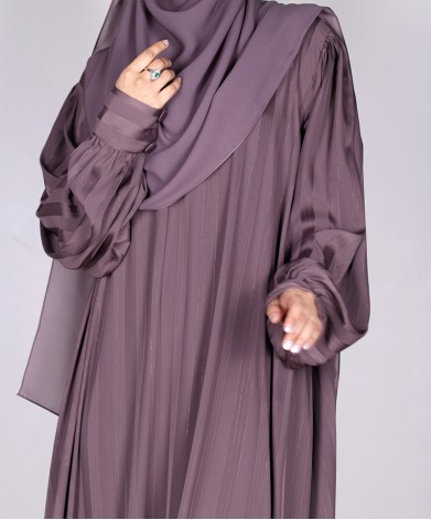 Metallic Stripe Abaya - Rose Mauve