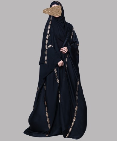 Bisht 4 Pc Set Abaya - Gold Rhinestone