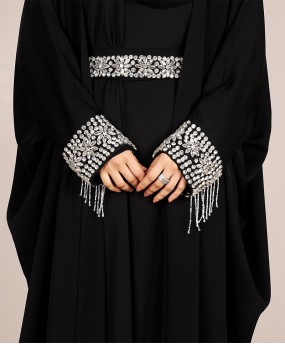 Crystal Belt Abaya - Black
