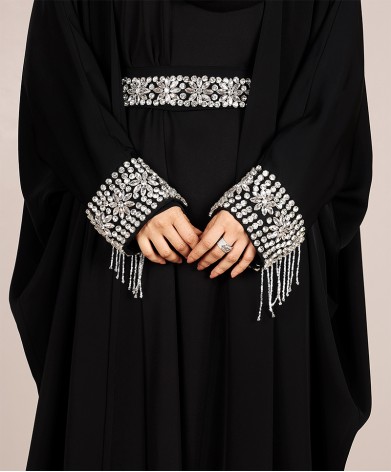 Crystal Belt Abaya - Black