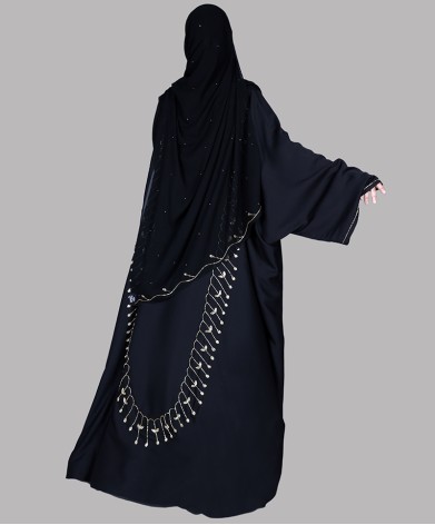 Abaya 3 Pc Set - Back Gold Work