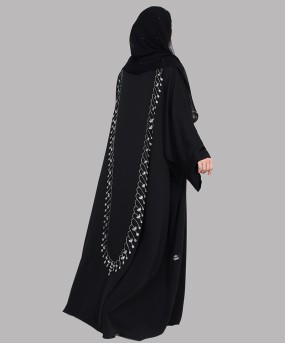 Abaya 3 Pc Set - Back Silver Work