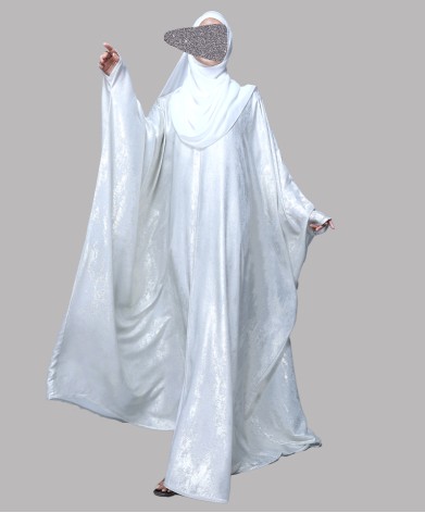 Metallic 3Pc Set Abaya- White Gold