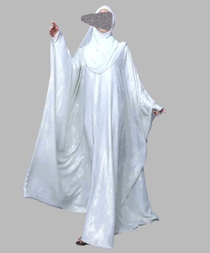 Metallic 3Pc Set Abaya- White Gold