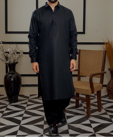 Men Shalwar Kameez - Black